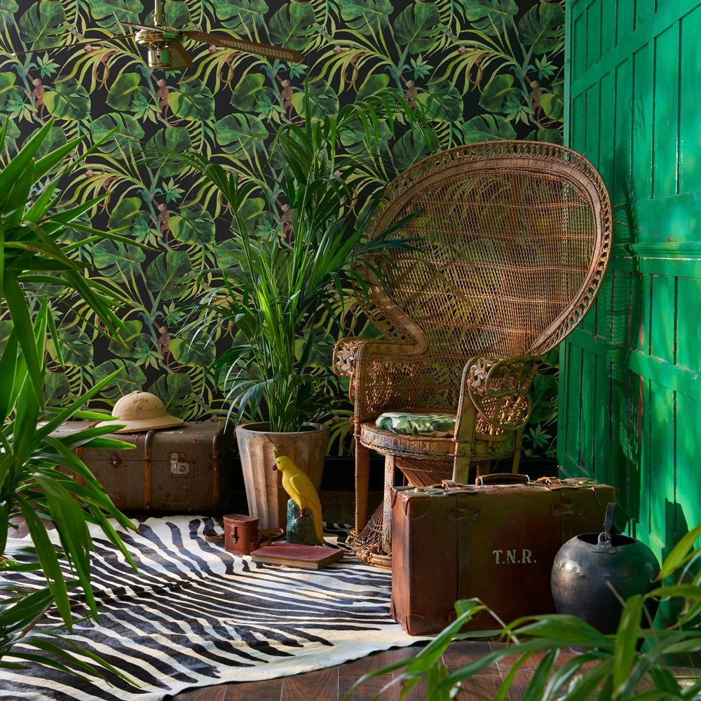 Monkey Business Wallpaper W0083 01 by Clarke and Clarke in Ebony